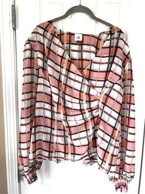 CAbi Plaid Wrap Front Blouse Size Large